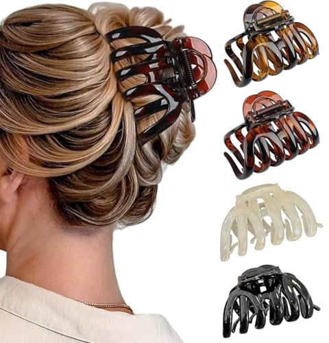 Aribliseza pinza de pelo grande, pinzas para el cabello para mujeres, 4 piezas 3.8 pinzas de concha de tortuga, fuerte sujeción para cabello grueso, accesorio de pelo para regalos de
