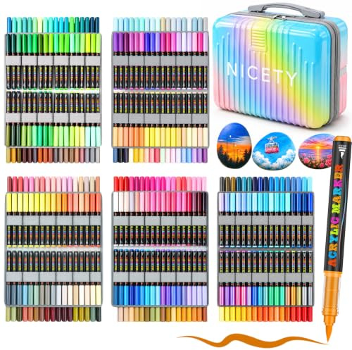 NICETY 360 Colori Pennarelli Acrilici a Punta Singola 1-5 mm, Marcatori Acrilici per Sassi Legno Vetro Ceramica e Tela, Impermeabili e ad Alta Coprenza, con Numeri di Colore, Idea Regalo