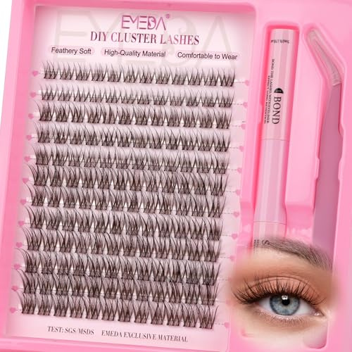 EMEDA Kit med bruna klusterfransar 8mm, inklusive franslim och pincett Naturlig Franskluster kit Transparent band DIY-fransförlängning hemma Vattentålig Natural Brown Lash Clusters