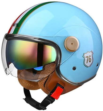 Retro 3/4 Jet Hjälm Motorcykelhjälm med solskydd, Halvskals Scooterhjälm ECE 22.06 Certifierad för Cruiser Moped, Herr Dam 9,M=55-56CM