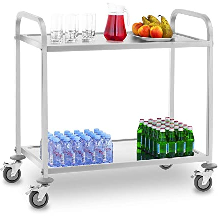 Royal Catering RCSW 3E Chariot de Service INOX Desserte Cuisine à roulettes (2 Étagères, Distance 59 cm, Charge Max. 200 kg, Acier Inoxydable)