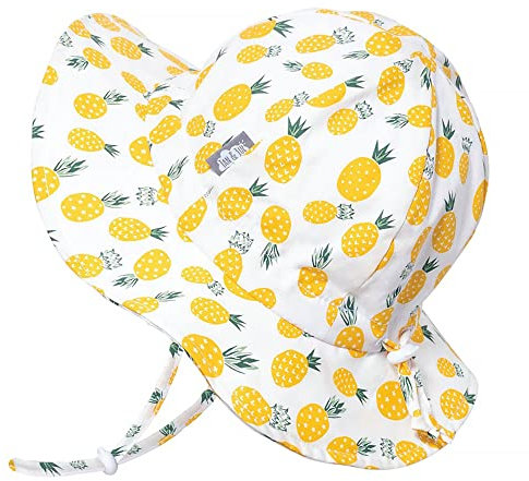 JAN & JUL Cotton Summer Child Sun-Hat with Adjustable Strap (XL: 5-12 Years, Yellow Pineapple)