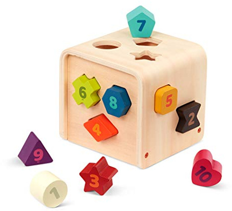 Battat - Cubo per Il conteggio e l'ordinamento - Selezionatore di Forme per Bambini, Ragazzi e Bambini - 10 Forme di Legno Colorate con Numeri - Cubo per Il conteggio e l'ordinamento - 1 Anno +