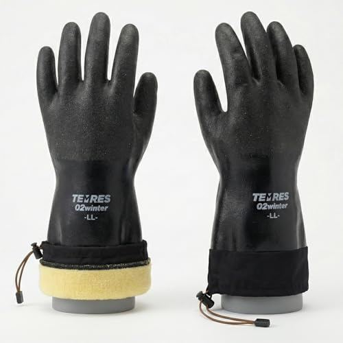 SHOWA TEMRES 282-02 Waterproof Insulated Winter Work Gloves, Breathable Polyurethane, Integrated Drawstring Gaiter Snow Cuff, Thermal Fleece for Skiing, Ice Fishing, Black, Medium, 1 Pair