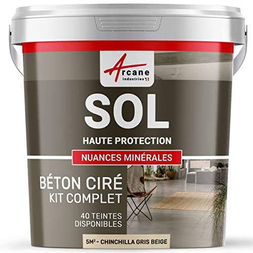 Béton ciré sol en kit | Primaire et vernis de finition inclus - 5 m² (en 2 couches) Chinchilla Gris Beige - ARCANE INDUSTRIES