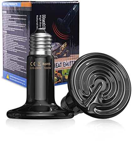 Bonlux 2Pack 100W Reptile Heat Lamp Bulb, E27 Black Ceramic Heat Bulb, No Light, No Harm, Ceramic Heat Emitter, for Reptiles, Lizards, Tortoise, Chicken