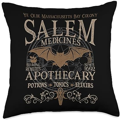 Salem Apothecary Medicines Herbal Witch Bat Beige Throw Pillow
