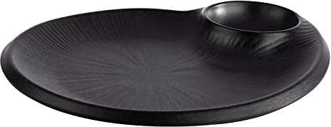 APS 85074 - Piatto in melamina nero con ciotola integrata, piatto da portata per molti alimenti, 24,0 x 20,0 x 2,5 cm
