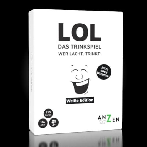 ANZEN LOL - Das Trinkspiel - Wer lacht, trinkt! | Kartenspiel | Partyspiel | LOL Spiel | Gesellschaftsspiel (Fortsetzung des Bestsellers als Weiße Edition ohne schwarzen Humor mit 110 Karten)