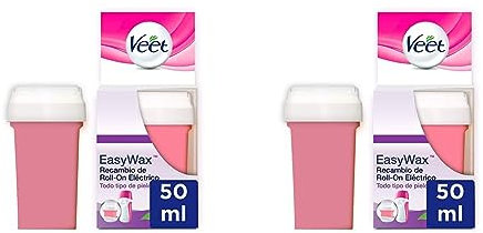 Veet Cera Depilatoria Cartucho Cera de Recambio Roll-On Eléctrico EasyWax con Manteca de Karité para Todo Tipo de Pieles, 50 ml (Paquete de 2)
