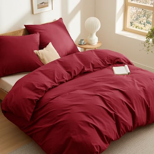 BEDSURE Bettwäsche 155x220 Baumwolle Rot - Bettwäsche-Sets 155 x 220 cm Bettbezug 3teilig mit 2 Kissenbezüge 80x80 cm, Oeko-TEX Bedding Rot mit Reißverschluss