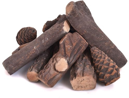 GIANTEX Set di 9 Pezzi di Tronchi in Ceramica a Gas, Decorativi Falsi in Legno in Ceramica per Interni Ed Esterni, a Gas per Camini a Bioetanolo, Camino Elettrico, Pozzo di Fuoco