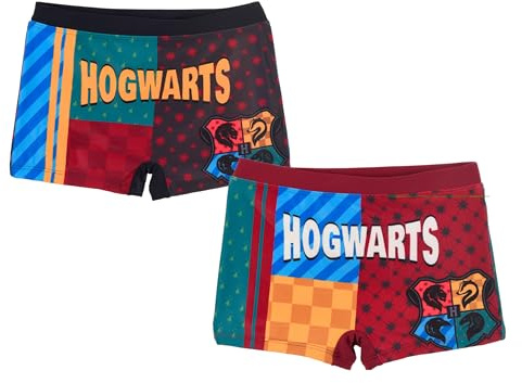 Harry Potter Pantaloncini Bagno per Ragazzo, 2 Paia di Boxer da Bagno, Costume da Bagno Hogwarts per Ragazzi, Taglia 8 Anni | Multicolore