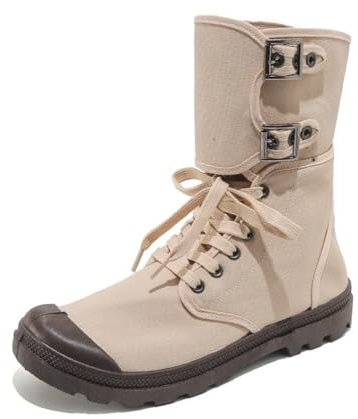 Amtopiyo Stivali da uomo in tela a metà polpaccio, alla moda, con lacci, scarpe da ginnastica, Cachi, 42 EU