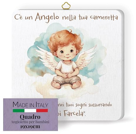 FRATELLI BONELLA - Quadro Angioletto per Bambini - Quadro in Legno 19x19 cm con Scatola Regalo - 100% Made in Italy
