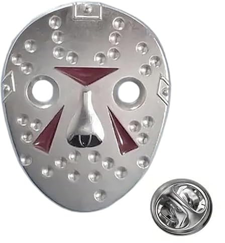 Pin de solapa plateado con máscara de hockey de terror del viernes 13, S, Zinc, zinc.