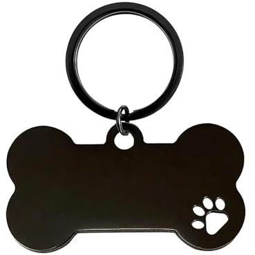 Targhette per cani in acciaio inox a forma di osso vuote, con portachiavi, confezione da 2, Nero , Taglia unica