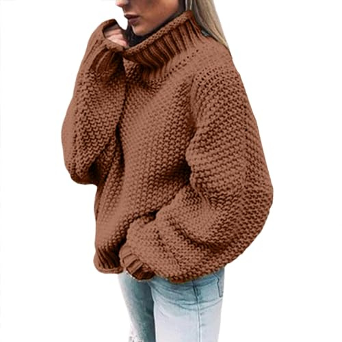 Generisch Jersey de cuello alto para mujer, jersey de punto para mujer, malla gruesa, manga larga, básica, suéter de Navidad, cachemira, suéter noruego, cuello alto, sudadera de murciélago