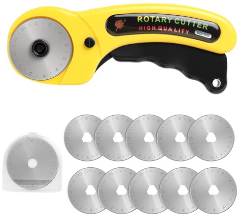 Cortador giratorio de 45 mm para tela, herramientas de manualidades con 10 cuchillas de acero inoxidable adicionales, cortador de cuero con bloqueo de seguridad, uso de mano izquierda y derecha, para