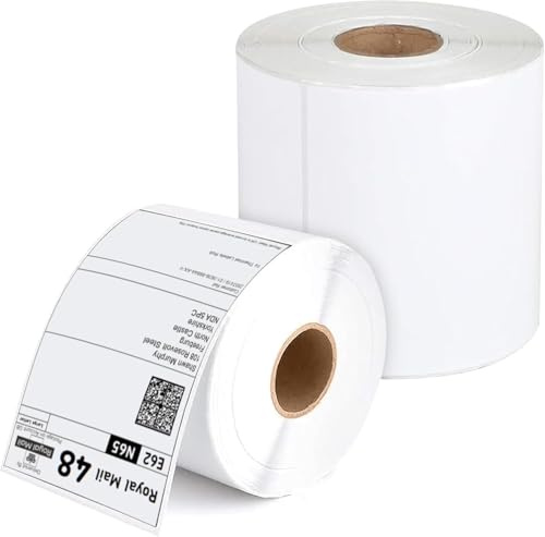 iSOUL 4X6 Direct Thermal Printer Labels Roll 100mm x 150mm 500 White Permanent Adhesive Shipping Labels Rolls Compatible with Etsy, Shopify, Amazon, Royal Mail, FedEx 10 Rolls