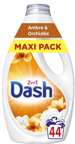 Dash 2en1 Lessive Liquide, 44 Lavages, Parfum Ambre & Orchidée, Jusqu'à 3 Semaines de Fraîcheur, Fabriqué en France