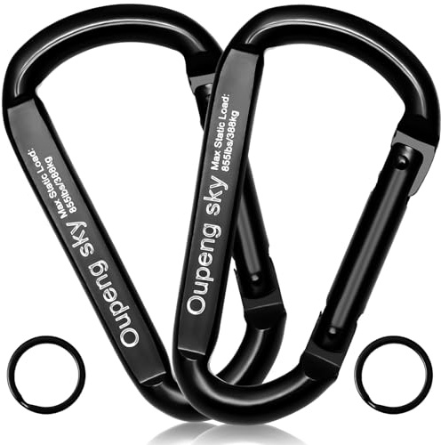 Carabiner Clip，855lbs，3 Iron Heavy Duty Caribeaners for Hammocks,Camping Accessories,Hiking,Keychain,Outdoors and Gym etc,Spring Snap Hook Carabiners for Dog Leash,Harness and Key Ring,2 PCS,Black