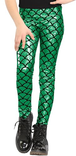 Hamishkane® Girls Mermaid Leggings, Holographic Fish Scale Leggings, Kids Metallic Leggings, Slim Fit Elasticated Waist Trouser, Skinny Party Leggings, Disco Leggings Jade Green
