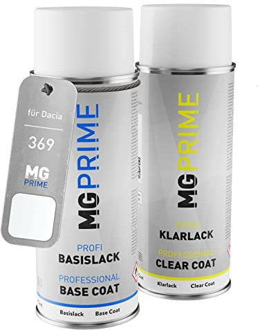 MG PRIME Autolack Sprühdosen Set für Dacia 369 Alb Alpin White/Arktis-Weiss Basislack Klarlack Spraydose 400ml