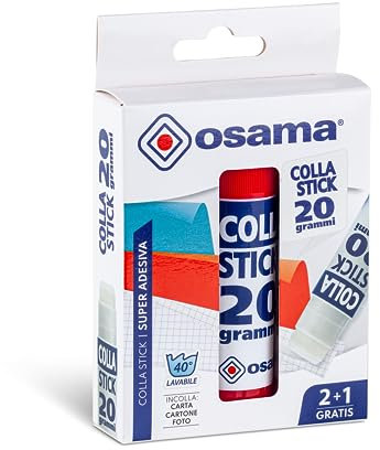 Osama - Pegamento Barra Extra Fuerte, 2 Piezas + 1 Gratis, 20gr - Set Pegamentos Ideal para Material Escolar y Papeleria Oficina - Deslizante sobre Papel, Resistente y Apto para Niños, Fórmula Clásica