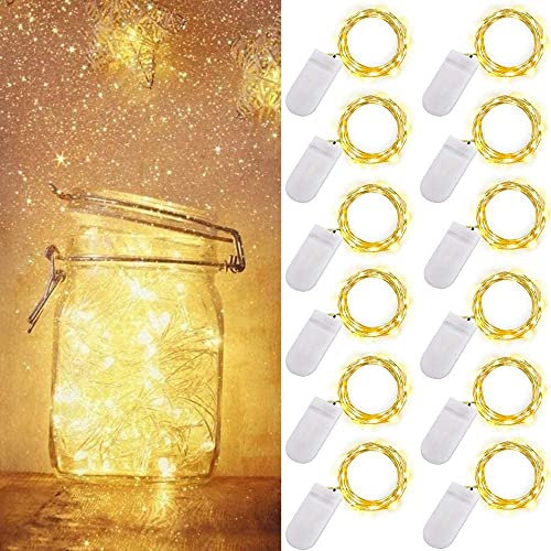 ooklee 12 Pack Fairy Lights Battery Operated, 2m 20 LED Copper Wire Bottle Light, Firefly String Decorative Lighting for Home Table Party Wedding Indoor Jar Garden Christmas Decor(Warm White)