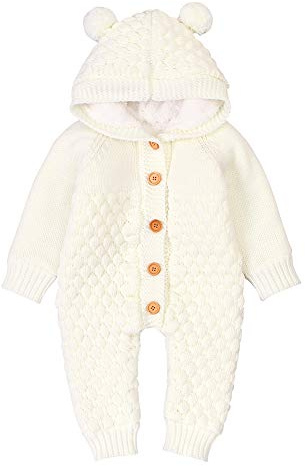 Mamelucos de Punto con Capucha para bebés Recién Nacidos Niñas Niños Onesies Suéter cálido Trajes de Mono