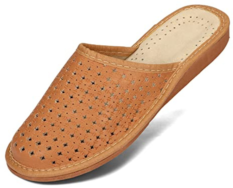 BAWAL Chaussons Femme Pantoufles Cuir Mules Chaussures Maison Éco Blanc Noir Beige Rouge Marron 36 37 38 39 40 41 EU (Marron, Système Taille Chaussures EU, Adulte, Numérique, Moyen, 37)