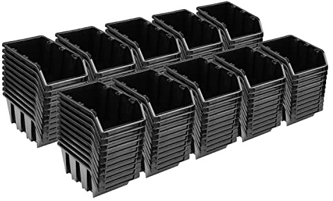 Stapelboxen Set - 100x Stapelbox 70 x 100 x 155 mm – Sichtbox Stapelbox Lagerbox, Schwarz