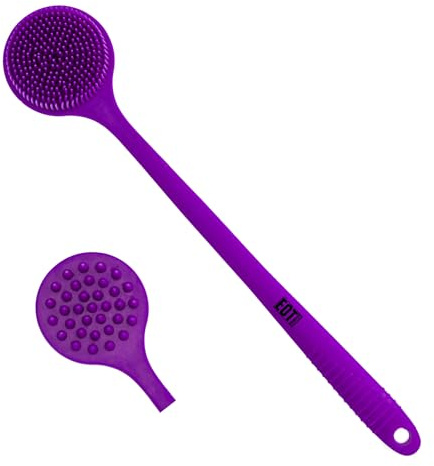 EOT Wellness Bendable Long Handled Silicone Body Brush & Hair Scrubber - Bath Shower Back Brush, Shampoo Hair & Scalp Massager, Back Scrubber for Shower (Purple)