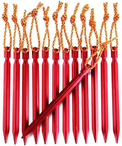 Tent Pegs 12PCS Heavy Duty Camping Stakes for Outdoor Tent & Tarp - Essential Camping Accessories for Camping,Beach,Outdoor and Sand