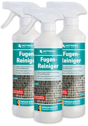 HOTREGA Nettoyant pour joints 3 x 500 ml | Pour salle de bain et douche | Extra puissant et sans acide | Élimine la graisse, le savon et le calcaire | Rafraîchit la couleur des joints