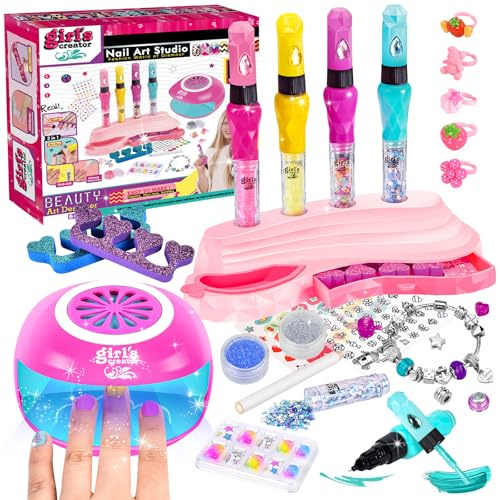 Herenear Kit Unghie, Set Manicure Gioco per Bambina, Smalti, Regalo 6-12 Anni, Nail Art, Set Trucchi Compleanno Ragazza