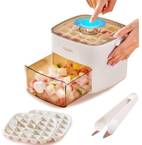 Amoilly Bandeja de cubitos de hielo con tapa, máquina de hielo de silicona comestible con contenedor, 48 unidades, fácil de liberar, enfriar hielo para café, té, cóctel, whisky (beige)