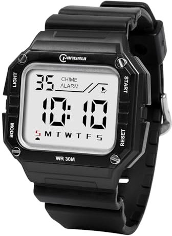 HMJIA Kinderuhr Junge mit Wecker Stoppuhr LED-Lich Datum 3ATM wasserdichte Sport Armbanduhr Kinder Uhren für Jungs Kinderuhr Digital für Junior Teenager (Schwarz)