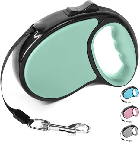 Retractable Dog Lead, 5m Long Extendable Dog Leash 360° Tangle-Free Harness Leashes with Non-Slip Handle and Quick Brake Button for Small and Medium Dogs (Green,One Size)