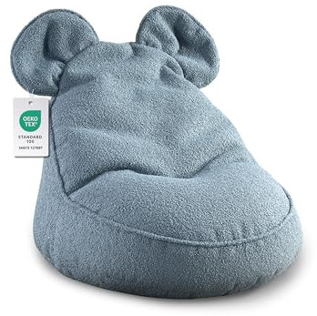 Gutekissen® Kinder Sitzsack „Miki“ mit Ohren – Bequemer Montessori Sitzkissen, extra weich und gemütlich fürs Kinderzimmer und Spielzimmer, ideal zum Lesen, Spielen und Entspannen (Blau, 68x68x50 cm)