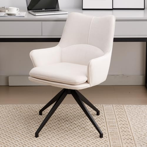 Ya-Home Silla de Escritorio con Asiento Giratorio con Patas Sólidas, Tejido de Lino, Silla Escritorio Ergonomica Apto para Dormitorio y Oficina, Beige