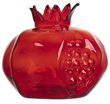 Jarrón de cristal con forma de granada, jarrón de flores hidropónico, jarrón de vidrio de granada, jarrón de frutas de escritorio, jarrón de flores de vidrio (L, rojo)