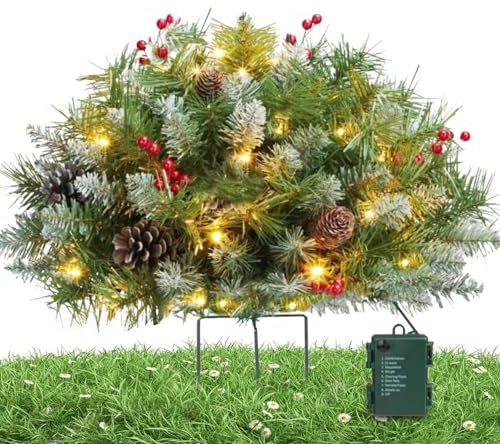Outdoor Christmas Planter Filler, Artificial Illuminated Ornament for Christmas Urn with Tripod Stake | Party Decoration for Porch Garden Flower Beds Family Gatherings