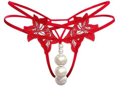 Generisch Lingerie Femme Sex Lingerie Sexy Lingerie Sexy Lingerie Lingerie Femme Perles Dentelle Nœud Perles Culotte Dentelle String Lingerie, rouge, XL
