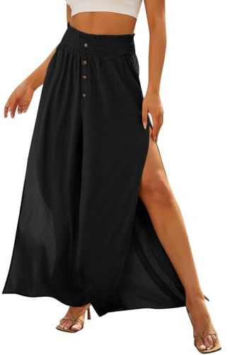 Cocila Pantalon Femme Elegant Fluide Fendu À Boutons Froissés en Soie Glacée pour Femmes Couleur Unie La Décontracté Coton Ample Ete Jogging Baggy Et Léger Été De Travail Chino Tailleur Chic