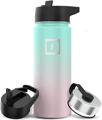 IRON °FLASK Camping & Hiking Hydration Flask with Straw, Wide Mouth Insulated Stainless Steel Sports Water Bottle - 18 oz Bubble Gum