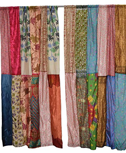 Indisk vintage sari flerfärgad lappverk återvinningsgardiner och draperier fönster heminredning gardin 2 delar (blandade) 213 cm lång