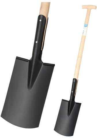 Dönges Gartenspaten mit T Stiel 113,5 cm lang, flachem Spatenblatt und Stiel aus Eschenholz für harte und steinige Böden | DIN 20127