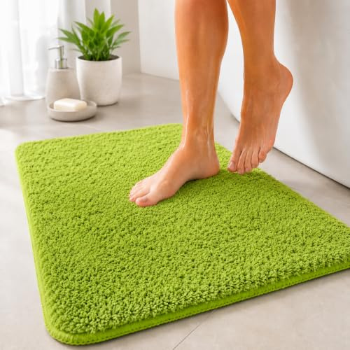 Floordirekt Badematte Sky - Badezimmerteppich - Weicher, dichter Hochflor - Rutschhemmend & Schnell trocknend - Geeignet für Fußbodenheizung - Eckig & Rund (50 x 80 cm, Apfelgrün)